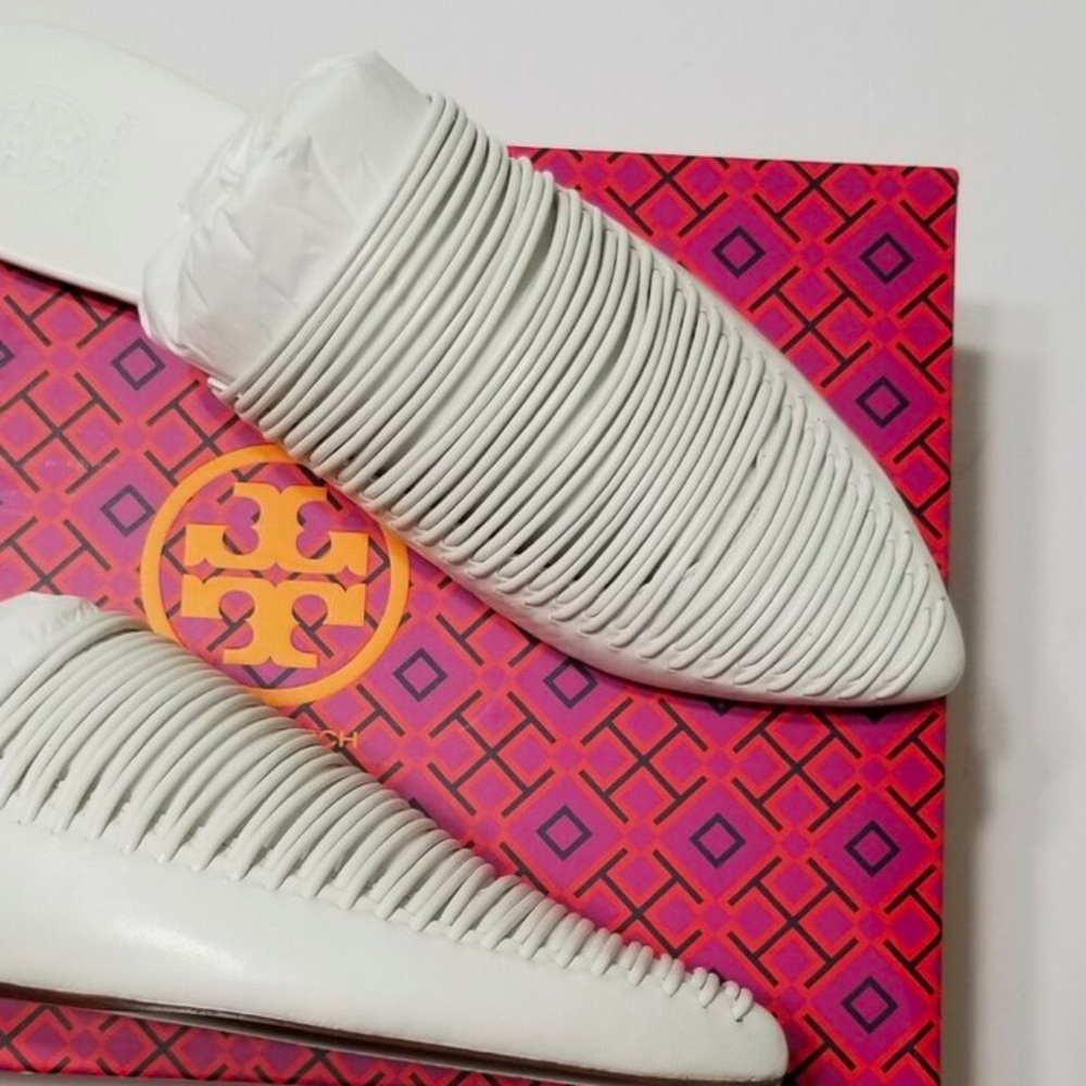 NIB Tory Burch Sienna Flat Slide Mule Leather White Seen On Sienna Miller 7.5